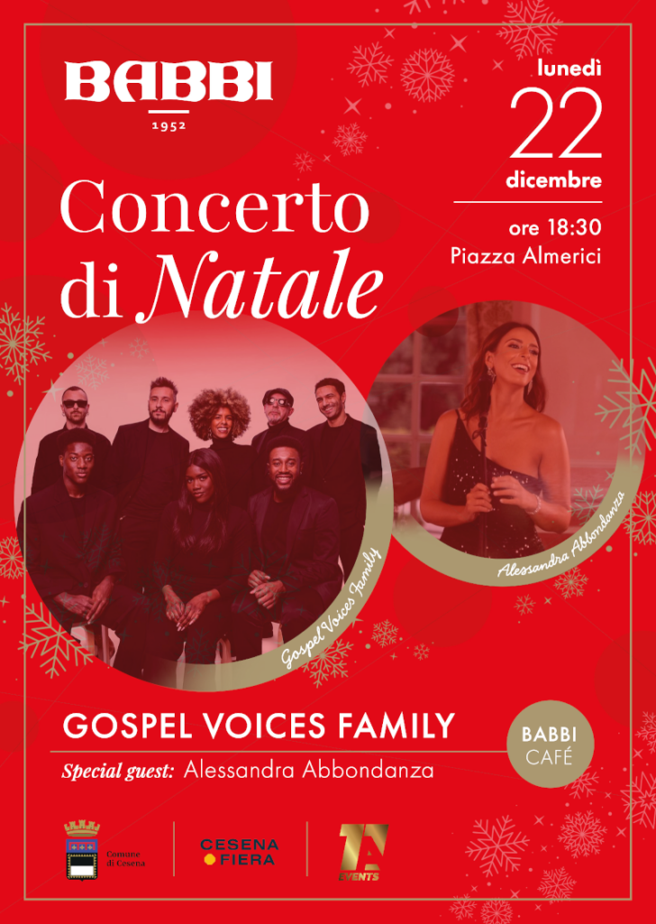 Locandina del Concerto di Natale con coro gospel al Cafe Babbi di Cesena

